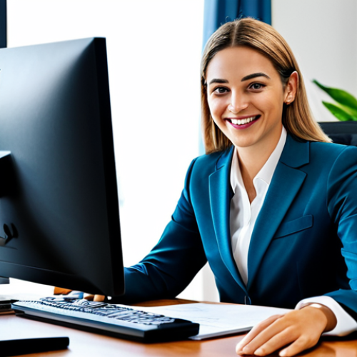 Home 25 **
A well-dressed professional in appropriate attire, sitting at a desk in a brightly lit office in São Paulo, Brazil. Fully clothed, engaged in a video call, with a friendly expression. The background shows modern office decor with plants and artwork. Safe for work, perfect anatomy, natural proportions, professional, modest, family-friendly. High-quality digital art, emphasizing a sense of competence and approachability.
**