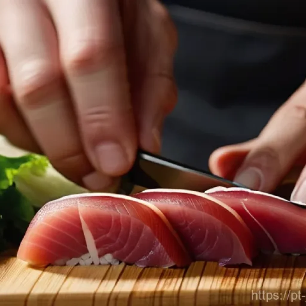 일식조리 기능사 필기시험 기출문제 - **Prompt:** A close-up, high-definition shot focusing on a chef's clean, professional hands expertly...