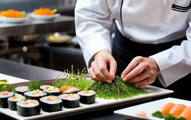 일식조리사로서 요리대회 준비법 - **Prompt: "A high-stakes culinary competition scene. A male chef, in his mid-30s, wearing a pristine...