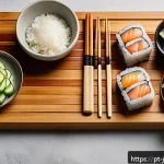 Home 19 일식조리사 실기시험 레시피 정리법 - A professional Japanese culinary workspace featuring a clean, well-organized countertop with neatly ...